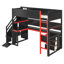 Lit mezzanine en bois avec escalier de rangement, bureau, tablettes et panneau perforé Aline-126026092-126026090