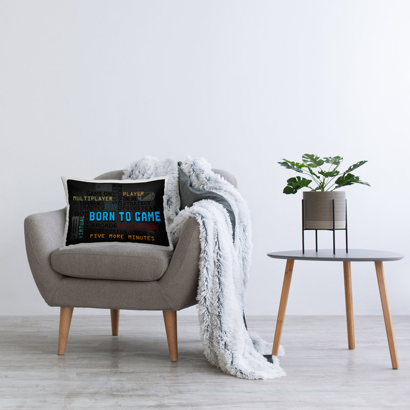 Coussin décoratif Born To Game Arcade, imprimé par Kim Allen, 14 x 7 x 20, Black Gaming 1, Ensemble 2 pièces