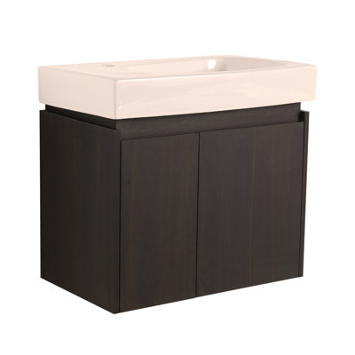 Meuble-lavabo 24 po avec lavabo en céramique, meuble-lavabo mural flottant, armoire de rangement en bois avec portes doubles
