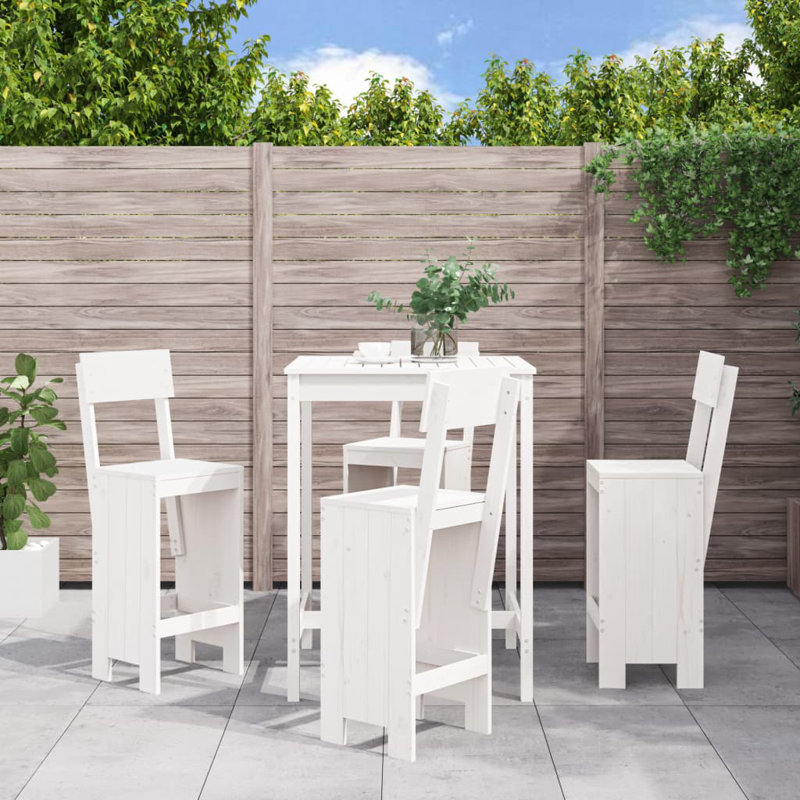 Auniya Brayden Studio Bar Set with Wood Frame and Solid Wood Outer Material, White