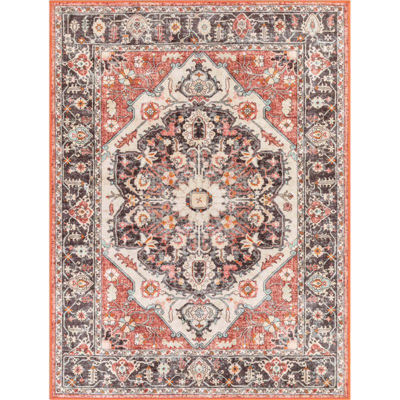 Dery Multi Traditional Medallion Oriental Durable Non-Skid Area Rug, Rectangle 5' x 7'