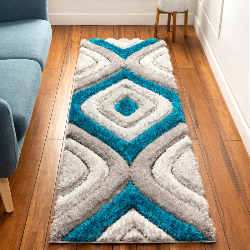Geometric Shag Area Rug, Runner 67 x 220cm