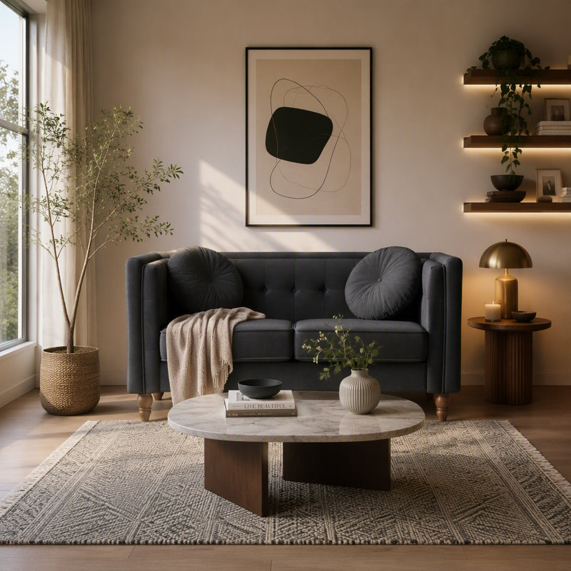 Canapé 2 places Chesterfield, Black Velvet