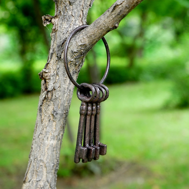 Large Vintage Cast Iron Skeleton Key Ring Antique Keys Set For Farmhouse Decor, Halloween Party Costume Prop (Style-3)