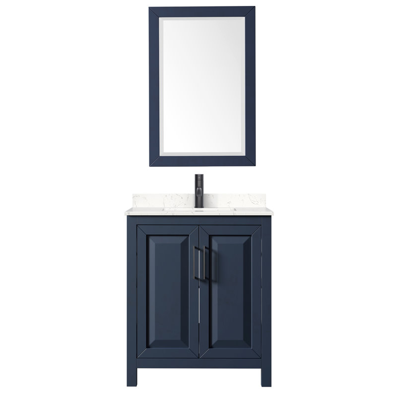 Daria 30'' W Single Vanity, White Cultured Marble, Dark Blue, Brushed Gold