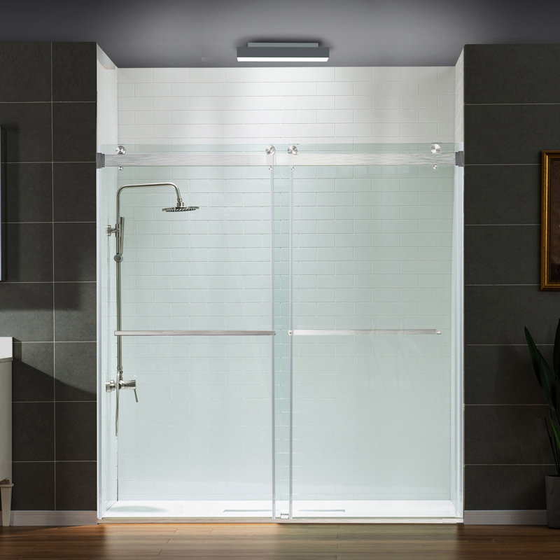 66-72" Width x 76" Height Frameless Double Sliding Shower Door with Stainless Steel Hardware, 5/16"(8mm) Clear Tempered Glass | Safe, Explosion-Resistant