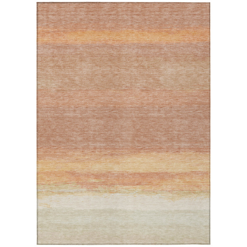 Tapis intérieur lavable rayé 9 pi x 12 pi saumon