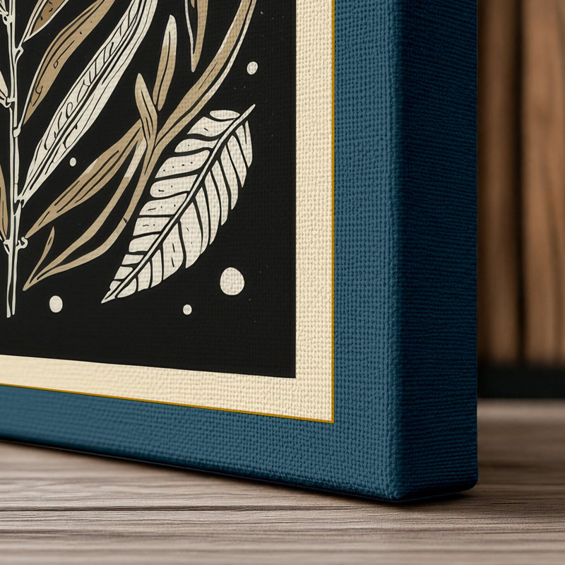Linocut Garden Botanical - Wrapped Canvas, 18x12 - 45.7 x 30.5 cm, Teal Border