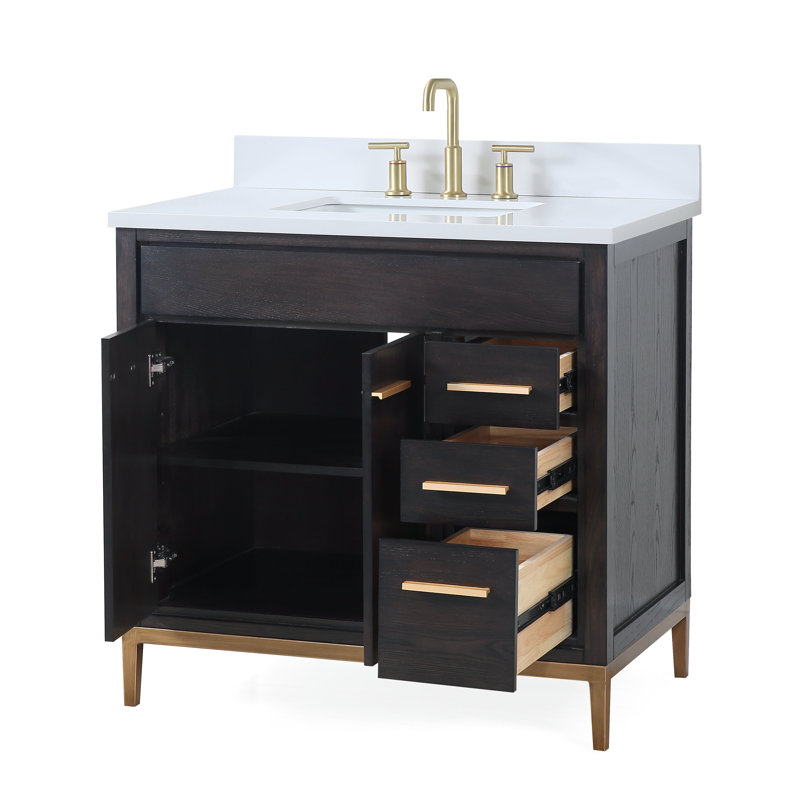 Danford 36'' Single Bathroom Vanity with Quartz Top, Wenge/Espresso