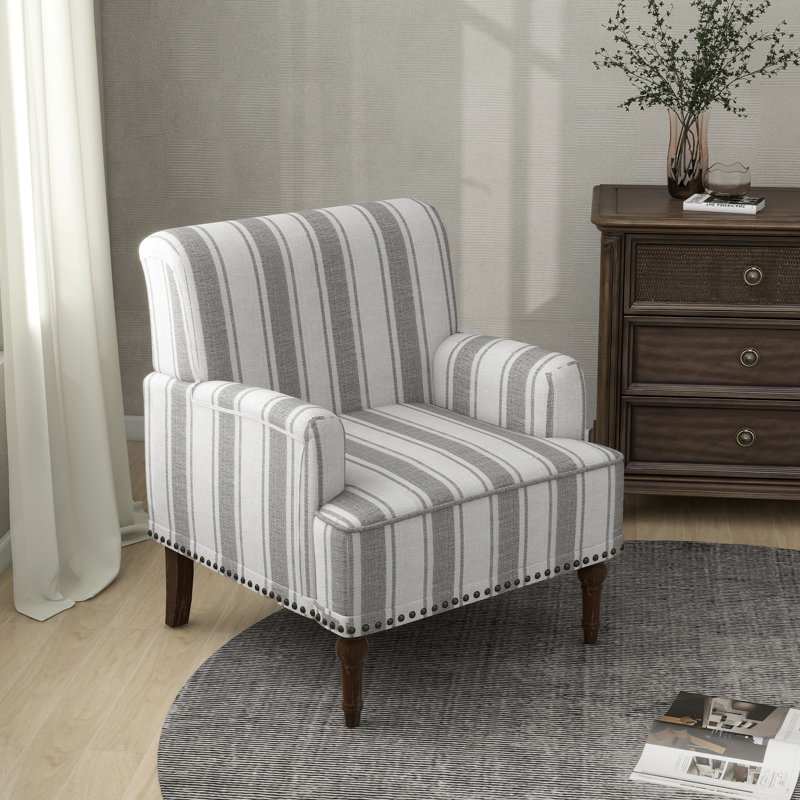 Arian 73 Cm Wide Cotton Armchair, Grey Stripe Linen Blend