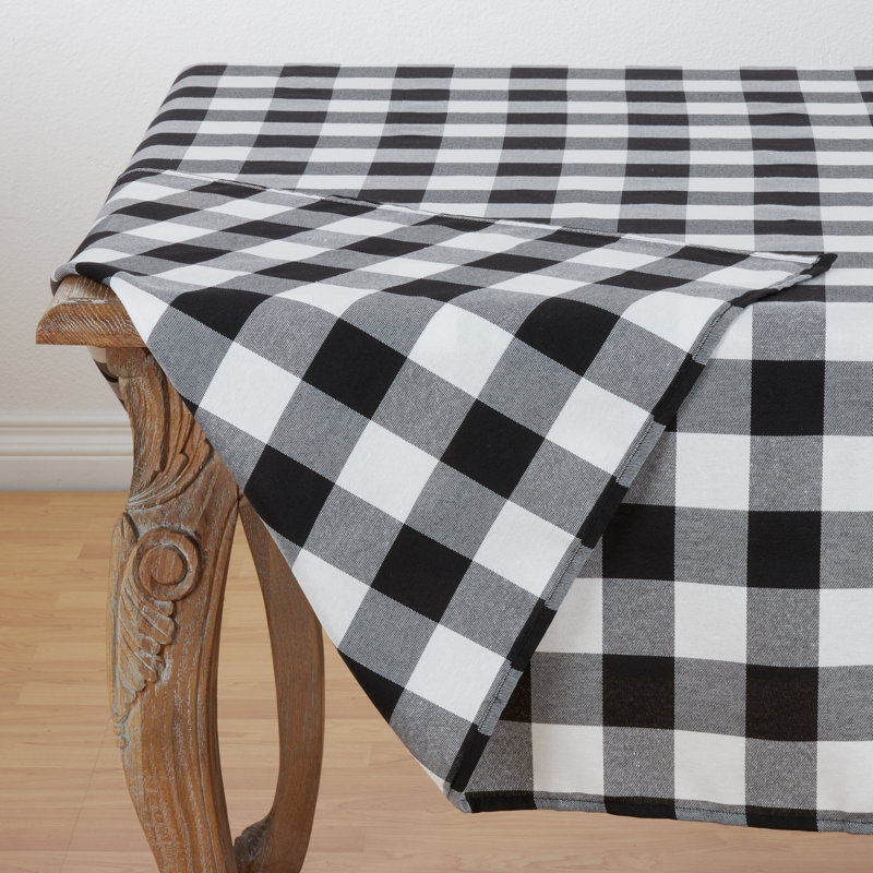 Salerno Buffalo Plaid Tablecloth, Black/White, 50" W x 70" L