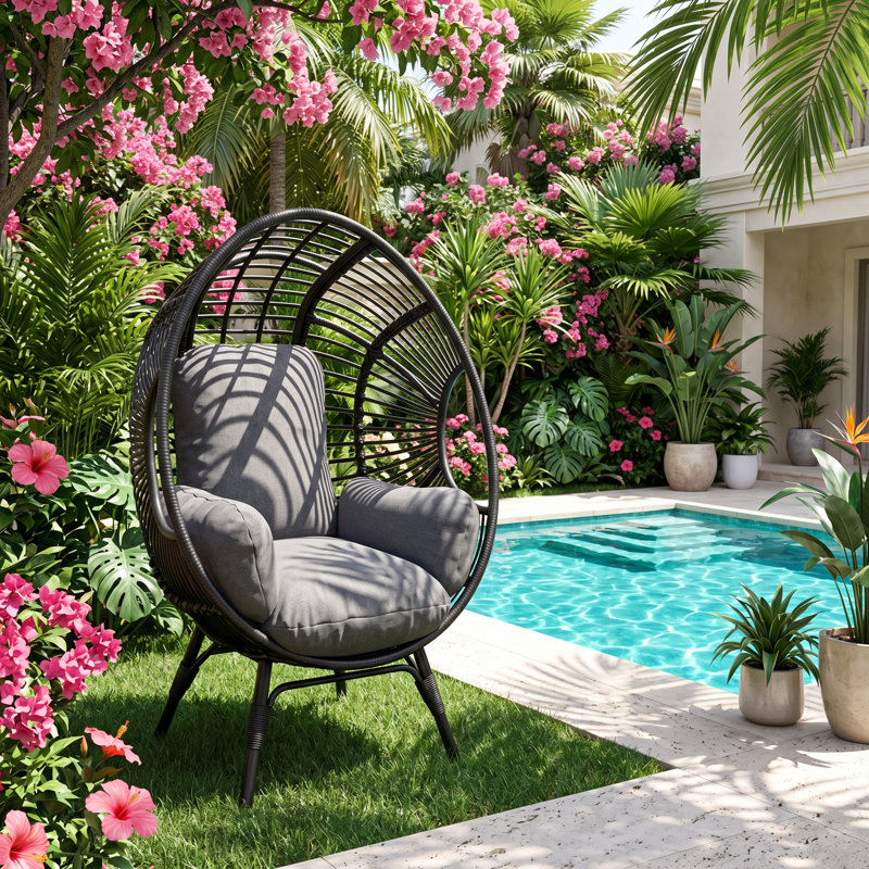 Fauteuil pour patio en osier de rotin en acier osier l 24 po x P 38 po x H 16 po Aurelle