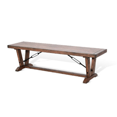Yael Industrial Bench, Trestle Base, 70 Inch Rustic Brown Solid Wood