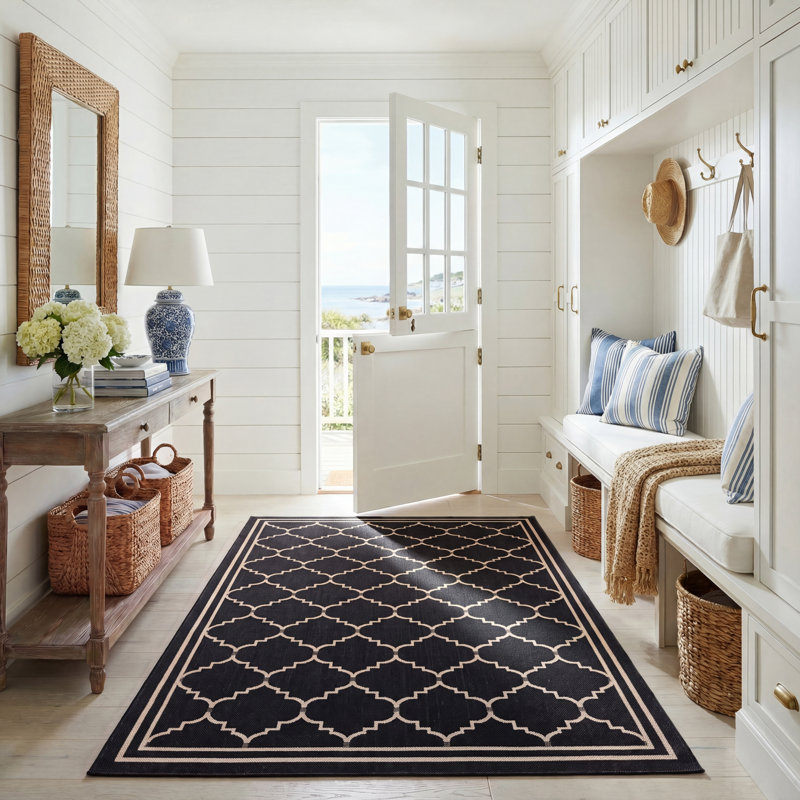 Tapis d'intérieur / extérieur à motif géométrique Herefordshire Performance, Rectangle 5 pi 3 po x 7 pi 7 po