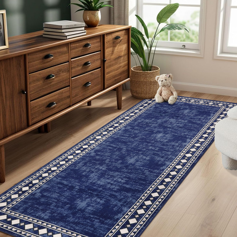 Washable Modern Carpet Chic Bordered Area Rugs for Dining Room, Runner 2' x 6'