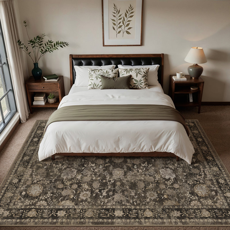 Tapis oriental brun rétro Patty avec envers antidérapant, Brown, 0.35", Rectangulaire 8 pi x 10 pi