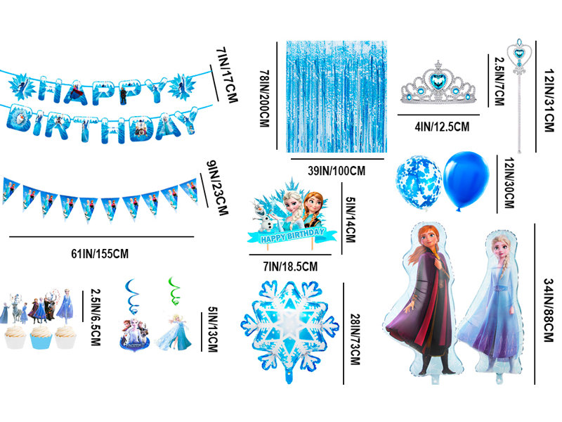 Articles de fête d'anniversaire congelés - 63 pièces décorations de fête congelées