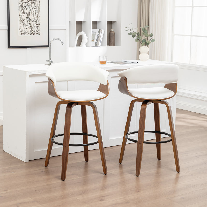 Tabourets pivotants Mid-Century rembourrés en similicuir Devlin, Tabouret de comptoir (siège d'une hauteur de 25 p, Blanc