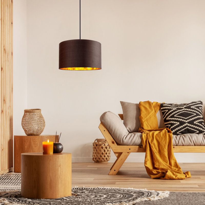 Contemporary Cotton Lamp/Light Shade with Shiny Paper Inner, Chocolate Brown, 20cm H x 30cm W x  30cm D