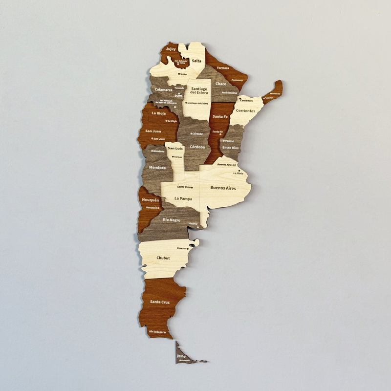 Carte murale 3D en bois de l'Argentine - Carte en bois multicouche avec les Provinces