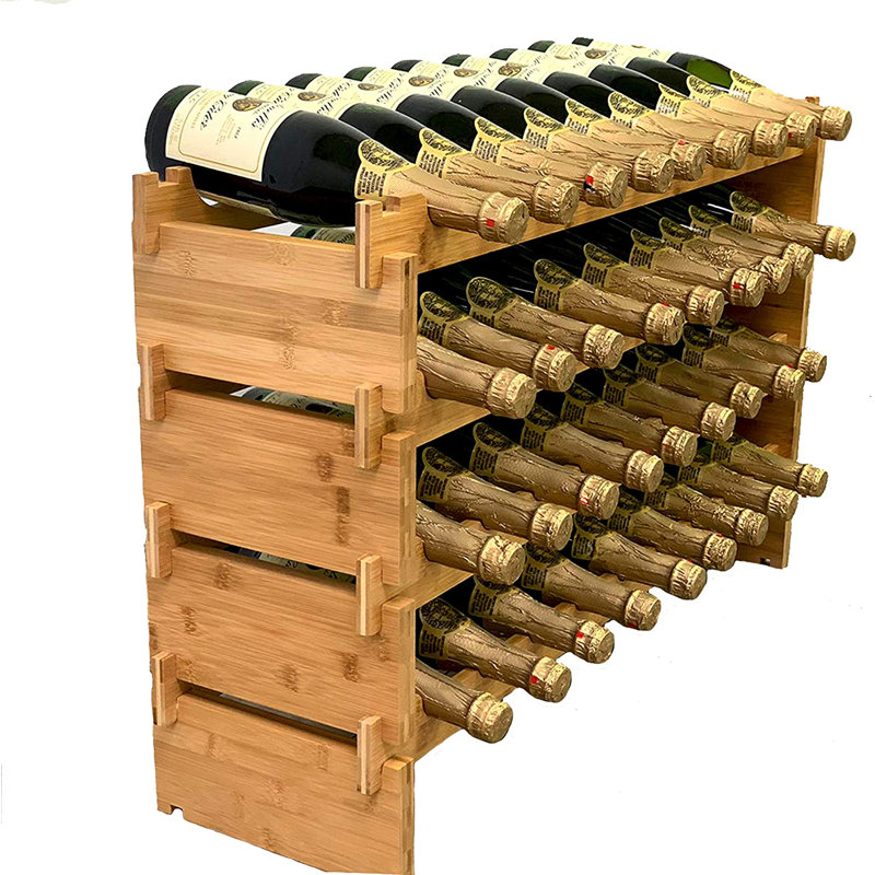Mayra 36 Bottle Solid Wood Wine Bottle Rack in Natural Bamboo
