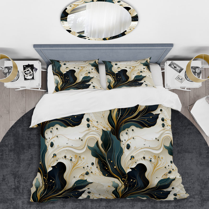 Liquid Ink Marble Pattern Marble Duvet Cover, King Duvet Cover + 2 King Shams