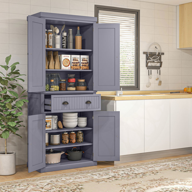 Garde-manger autoportant de 72 pouces de hauteur avec 4 portes, un tiroir et 3 tablettes réglables pour un rangement organisé