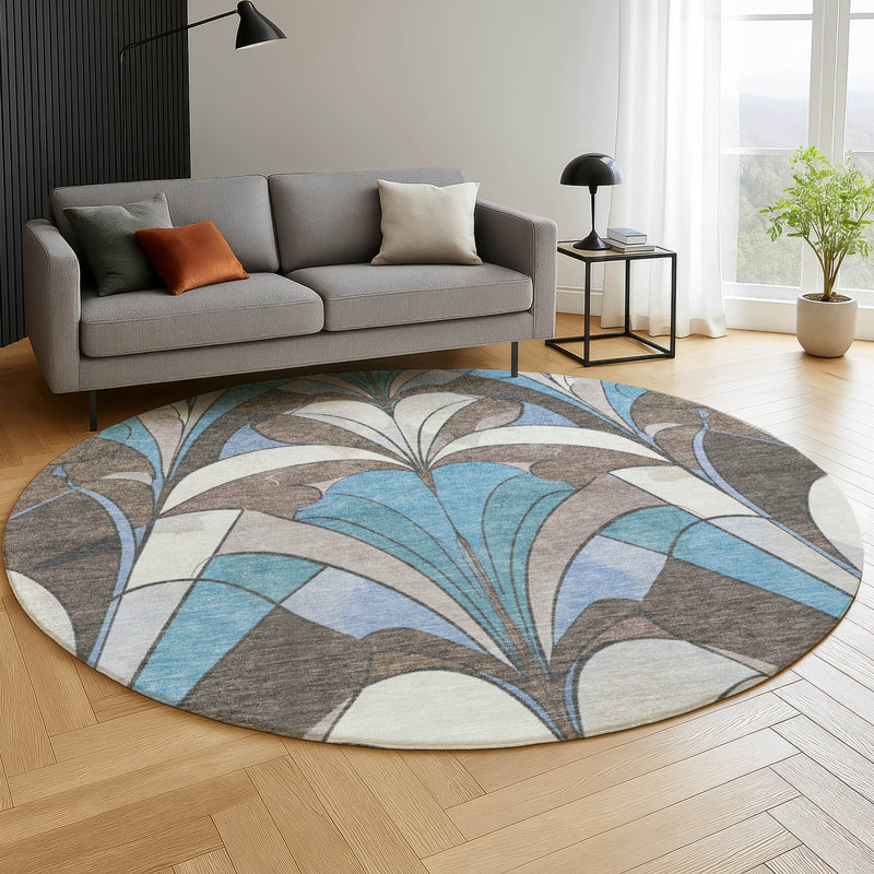 Premium Machine Washable Mayfield modern Rug, 8' Round, Brown