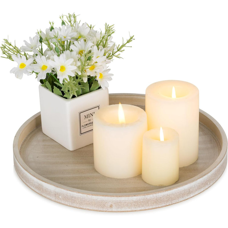 Whitewash Wood Candle Plate