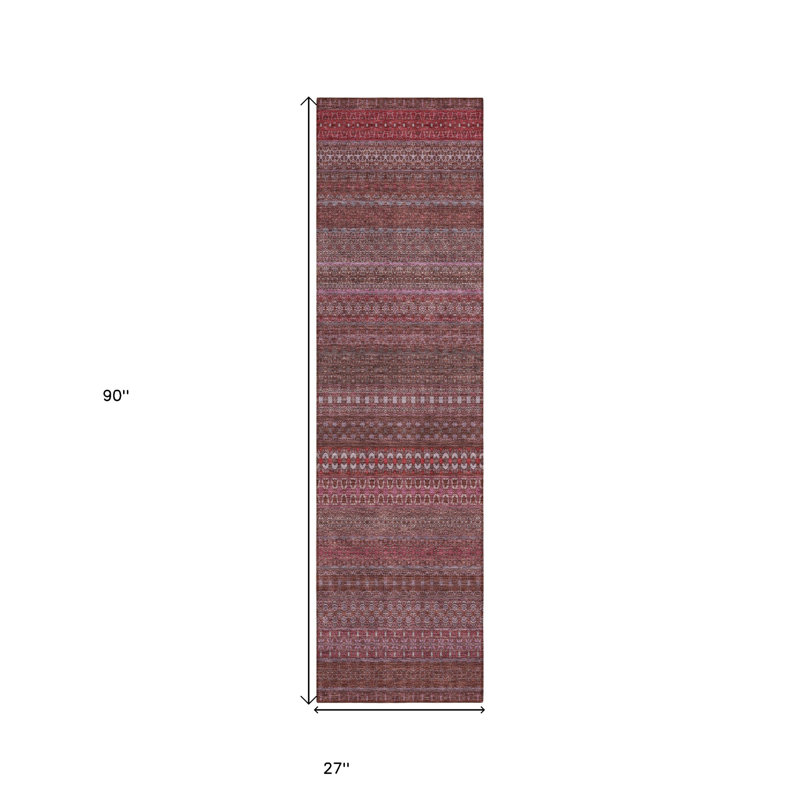 2' X 8' Merlot Striped Washable Indoor Outdoor Runner Rug