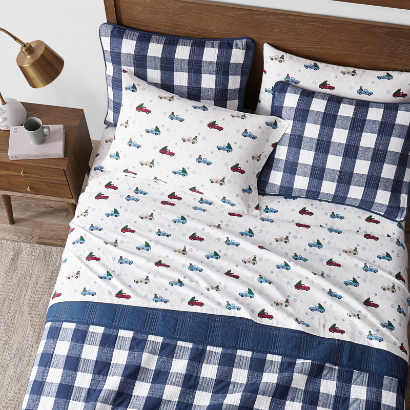 Gray Plaid Cotton Flannel Twin Sheet Set with Deep Pockets