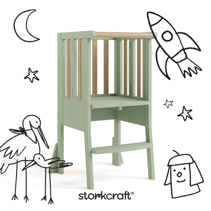 Escabeau pour tout-petit pliable Montessori, Sauge / bois flottant