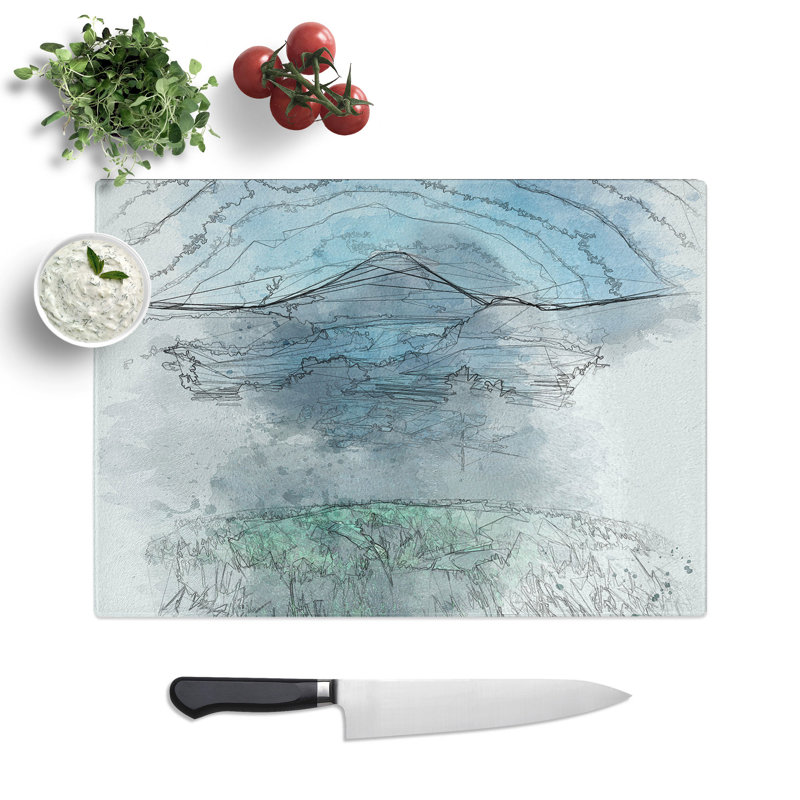 Tempered Glass Mountain View in Bali Chopping Board, 20 cm x 28.5 cm