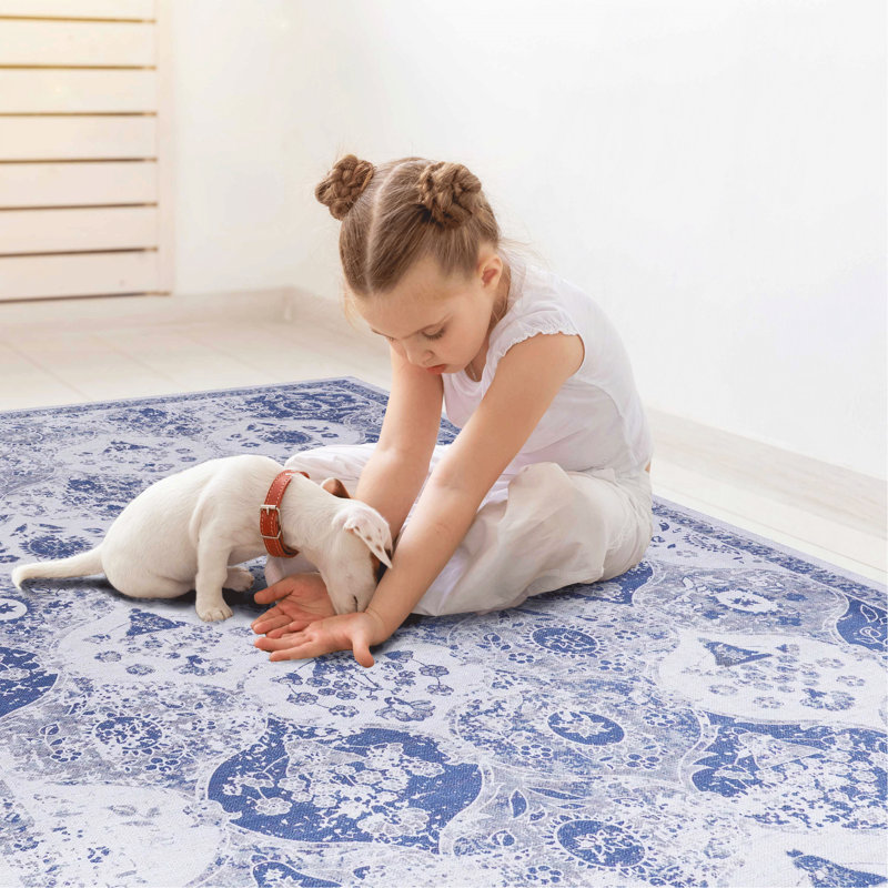 Blue Washable Rug (Blue), Rectangle 3' x 5'