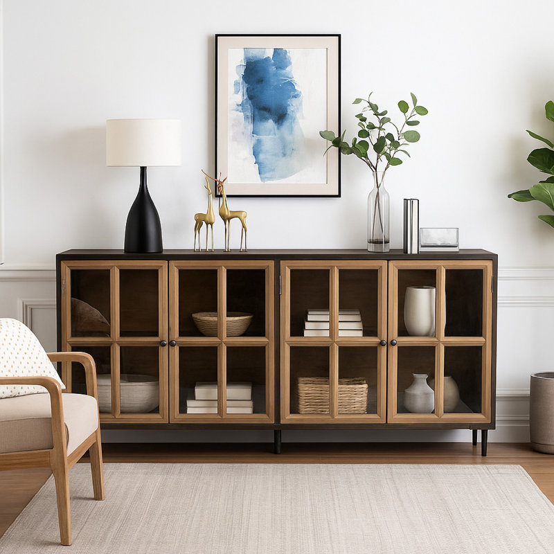 Buffet Cara, 4 portes vitrées, brun espresso 83 pouces