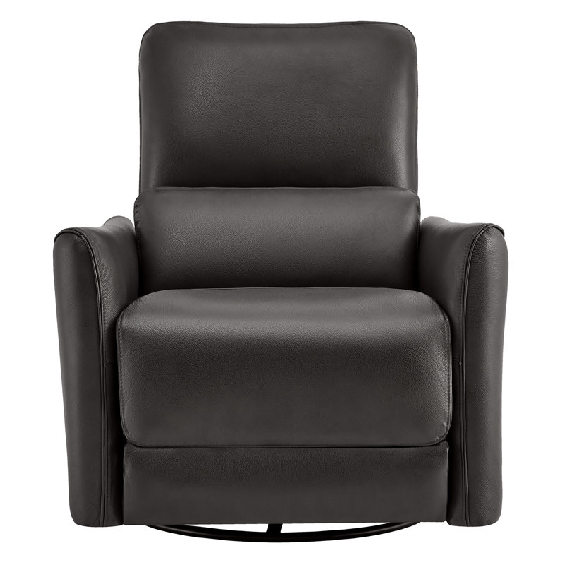 Fauteuil inclinable électrique pivotant en cuir véritable 33 po., Impression sur fond en cuir fleur gris foncé