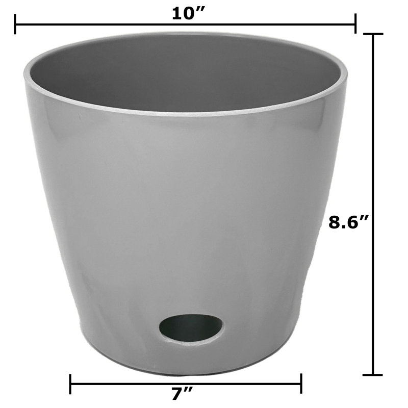 Ensemble de pots à fleurs auto-arrosants Bamboo Blooms - rond 10 po, Gris / Noir