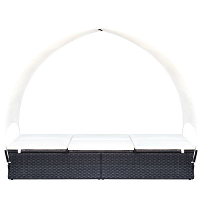 Vizcarrondo vidaXL Double Sun Lounger Patio Rattan Wicker Daybed with Canopy Poly Rattan by Highland Dunes