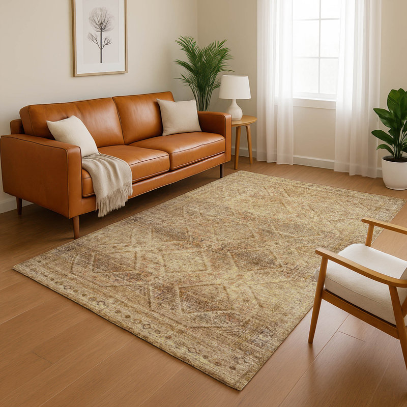 Tapis géométrique lavable à la machine de qualité supérieure Mayfield AMF2060, 9 pi x 12 pi, Kaki