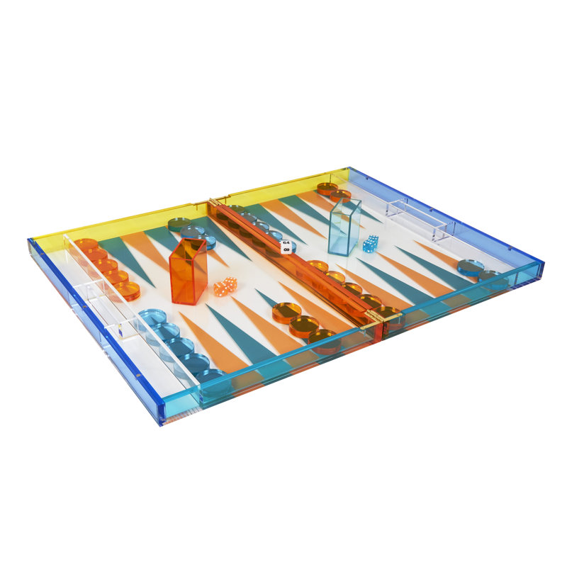 Lucite Backgammon Set - Multi Color W/Orange, Orange