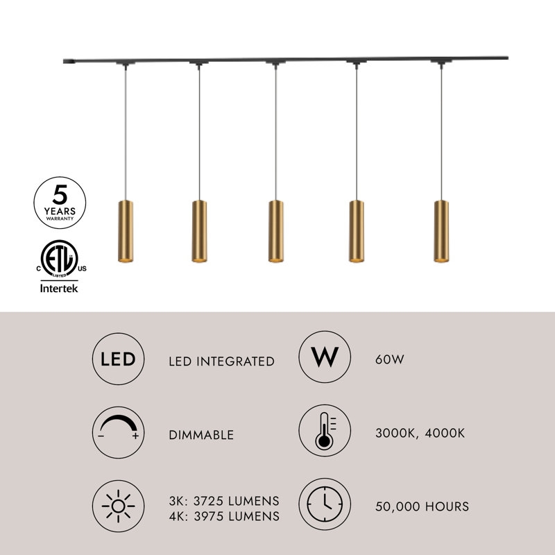 Remuda 5 Light Brushed Gold dimmable 4000K LED Trilo Track Ceiling Kit, Brushed Gold