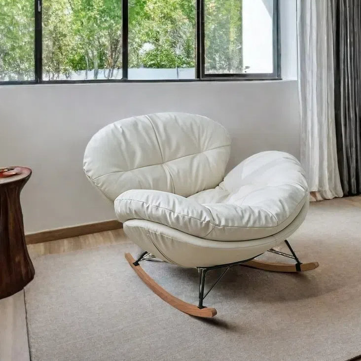 Chaise berçante coquille d'œuf, Blanc / Blanc