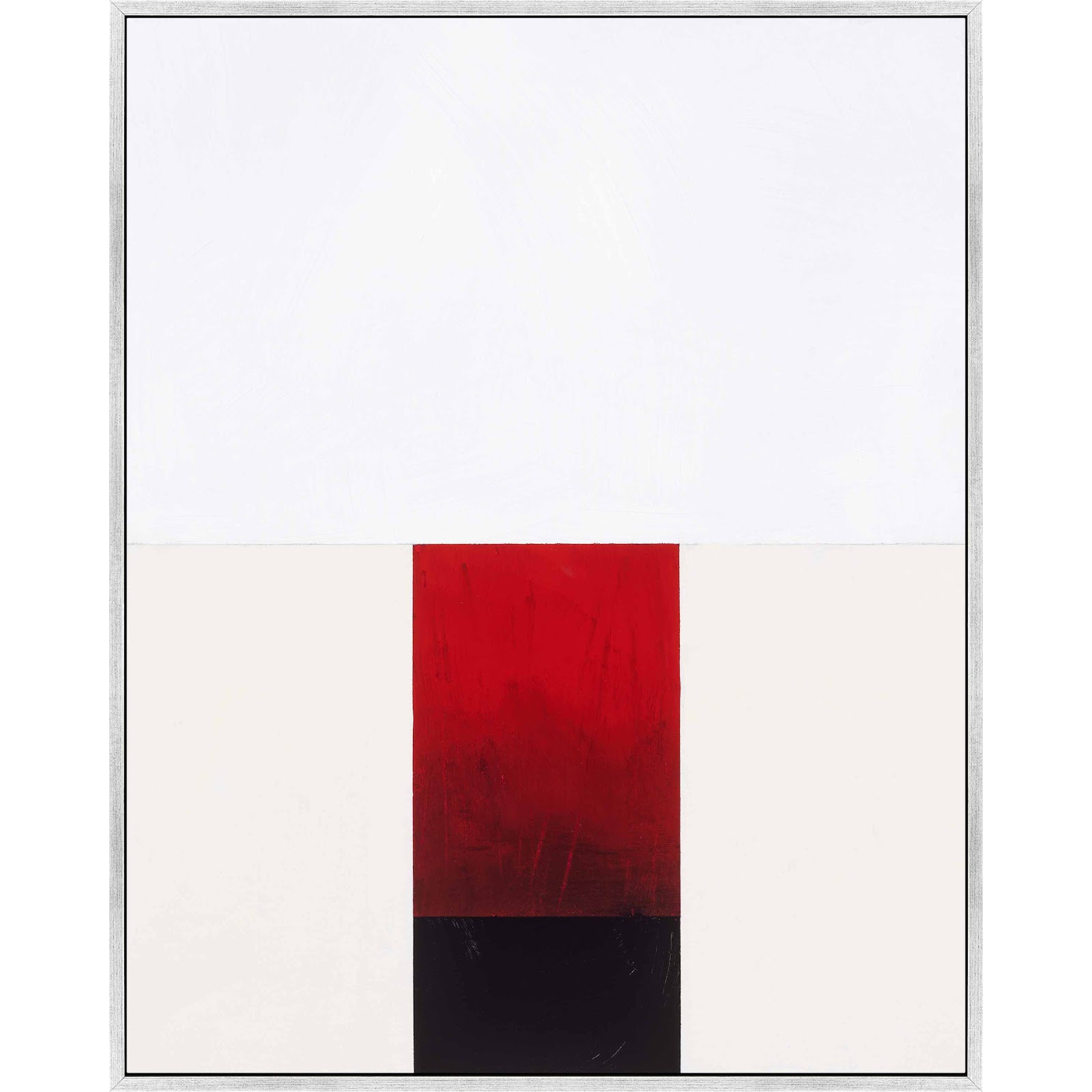 Tempo With Red 2 by Robert Kamnatnik, Silver Framed Canvas, 38" H x 30" W x 1.38" D