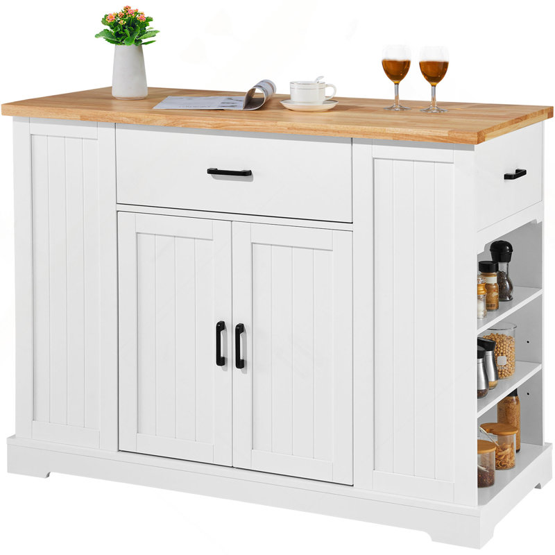 Kitchen Island Cart Storage Cabinet Serving Cart with Drawer & Shelves