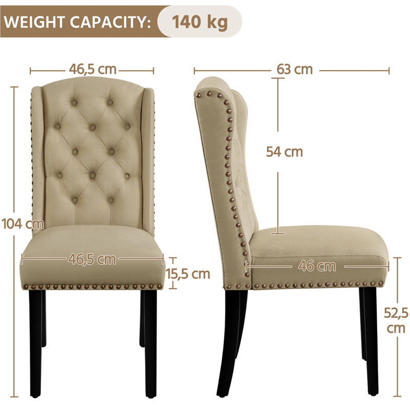 104cm H Tufted Polyester Blend Upholstered Side Chair, Khaki