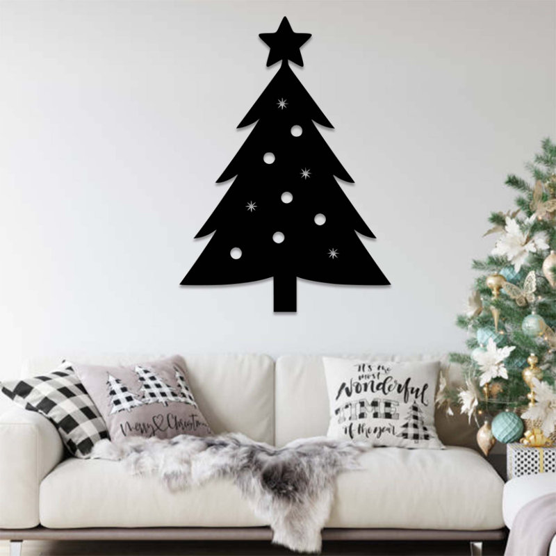 Art mural en métal arbre de Noël - décoration des Fêtes - silhouette de sapin de Noël minimaliste - décoration murale rustique de ferme - sculpture en métal industrielle moderne - décoration saisonnière pour l'hiver - pièce d'art remarquable