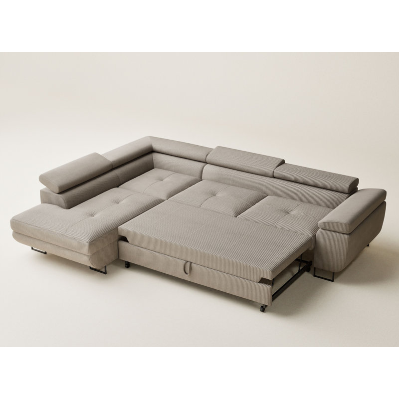 4 Seater Velvet Corner Sofa , Beige, Left Hand Facing