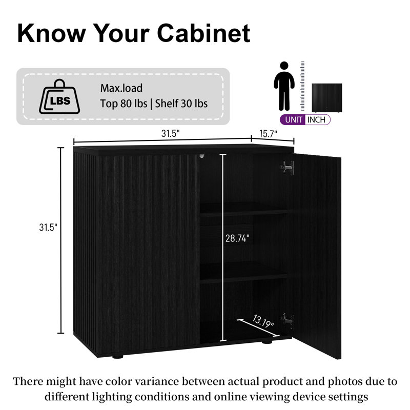 31.5'' Accent Cabinet with Storage Fluted Sideboard with Adjustable Shelves, Black