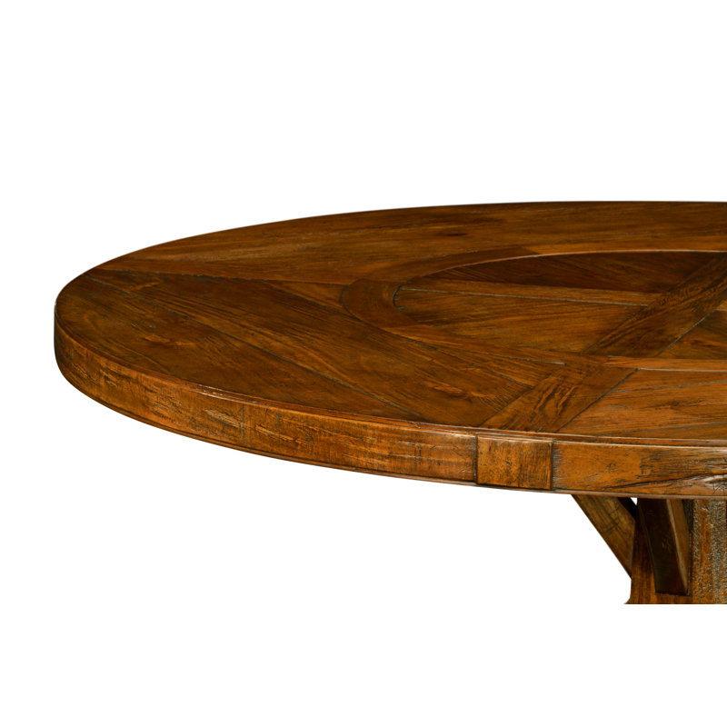 Casually Country Round Walnut Wood Dining Table, Country Farmhouse Walnut,  48" W x 48" L 