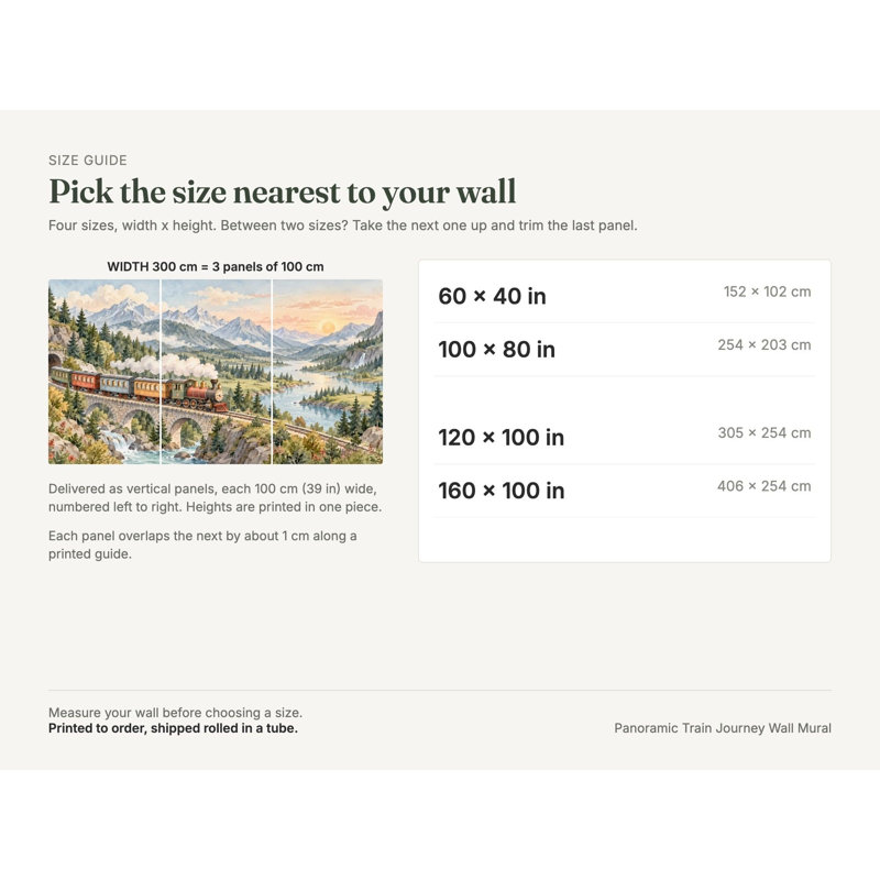 Panoramic Train Journey Wallpaper Mural, Peel and Stick Kids Room Wall Mural, Watercolor Steam Train Nursery Wallpaper